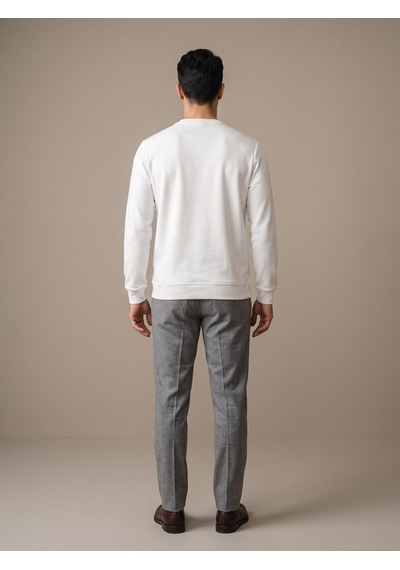 Maccali Erkek Beyaz Selanik Bisiklet Yaka Sweatshirt
