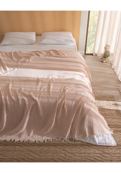 Cyan King Size %100 Pamuk Yatak Örtüsü - Beyaz/pudra 8684427353301 Çok Renkli