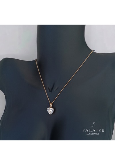 Taşlı Kalp Detaylı Sade Kolye - Altın Altın