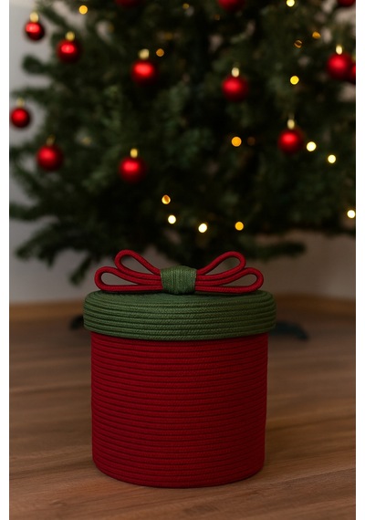 Mavaux Christmas 4 Lü Jüt Halatlı Dekoratif Hediye Sepeti Seti Kırmızı Yeşil Noel Sepeti Çok Renkli 30 X 30