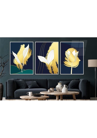 Alüminyum Çerçeveli Gerçek Cama Baskı Sanat Temalı 3'lü Set Cam Tablo 0006