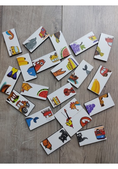 Ahşap Renkli Domino Hayvanlar, Meyveler Ve Taşıtlar Puzzle