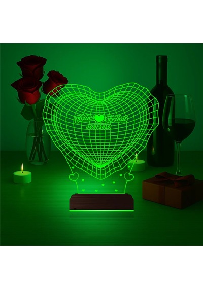 Luvivia Kalp Sevgiliye Hediye Kişiye Özel 3d Lamba - Masa Gece Lambası V28