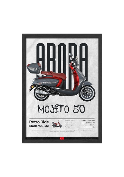 Arora Mojito 50 Siyah Ahşap Çerçeveli Poster, Dekoratif Motosiklet Duvar Tablosu