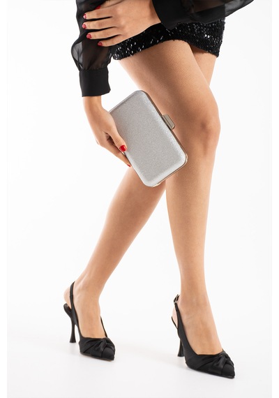 Daj Company Kadın Simli Düğün Şık Tasarım Abiye Portföy Clutch Kadın El Ve Omuz Çantası Gümüş