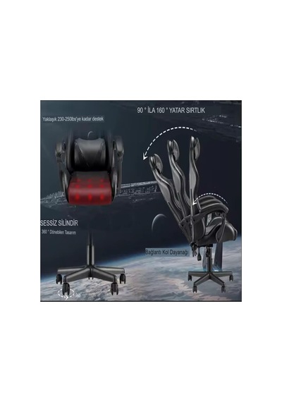 Gri Desen Oyuncu Koltuğu, Ergonomik Tasarım, Ayarlanabilir Boyun Ve Bel Yastığı, Hareketli Kolçak Diğer