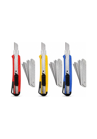 Mini Falçata Seti 9mm Maket Bıçağı + 10 Adet Yedek Bıçak Küçük Boy Kesici Falçata Hassas Kesim Karton Kağıt Plastik Kesme Bıçağı Asorti Renk