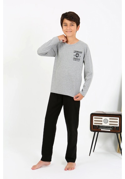 Akbeniz Erkek Çocuk Uzun Kol Penye Pijama Takım 20437 Gri