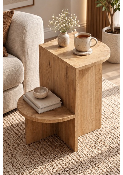 Sulorahome Modern Tasarım Raflı Yan Sehpa Açık Meşe