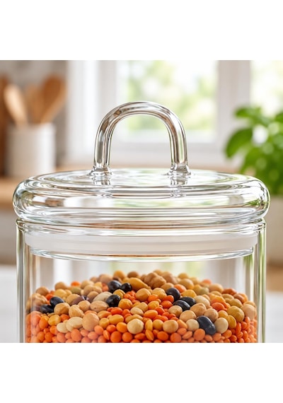 Tr 1 Adet 1300 Ml Borosilikat Cam Kapaklı Saklama Kavanozu, Bakliyat, Kahve, Şeker, Mısır Gevreği, Çay, Kuruyemiş Genel
