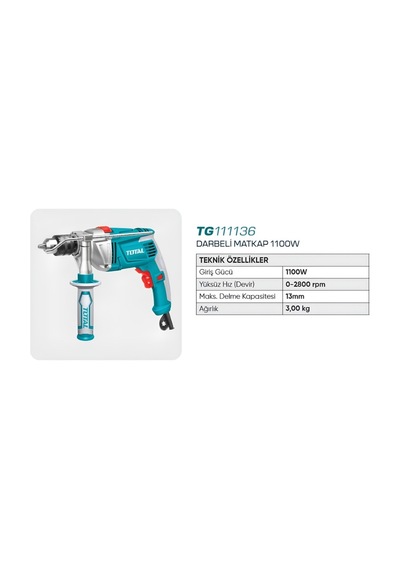 Total Darbeli Matkap 1100w Tg111136