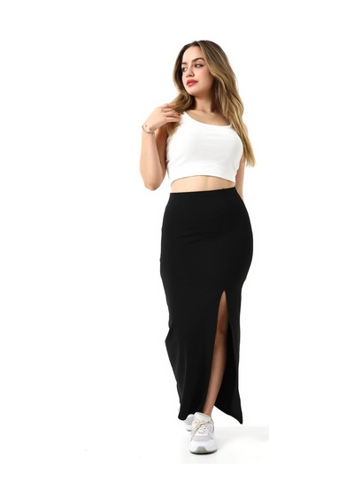Gugus Kadın Deri N Yırtmaçlı Maxi Boy Kışlık Etek 92 Cm siyah