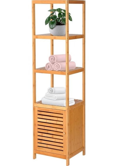 Digithome Bambu Tek Kapaklı 4 Raflı Çok Amaçlı Düzenleyici Organizer Dolap - Db-0003