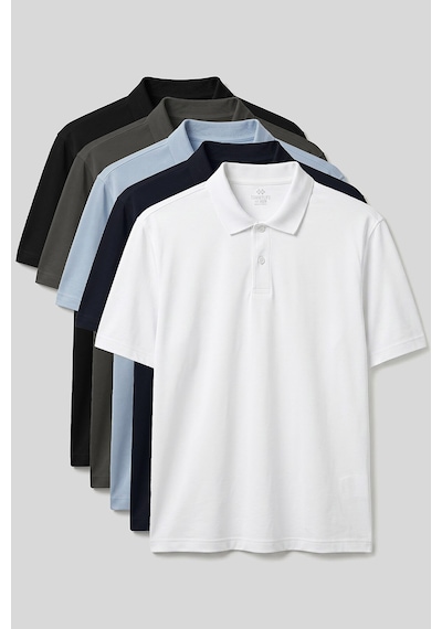 Tommy Life Polo Yaka Büyük Beden 5li Paket Erkek T-shirt - 88511 Renkli