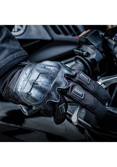 Motoanl Motosiklet Kışlık Eldiven Waterproof Oxford Ve Deri Kumaş Premium Motor Korumalı Eldiveni Siyah