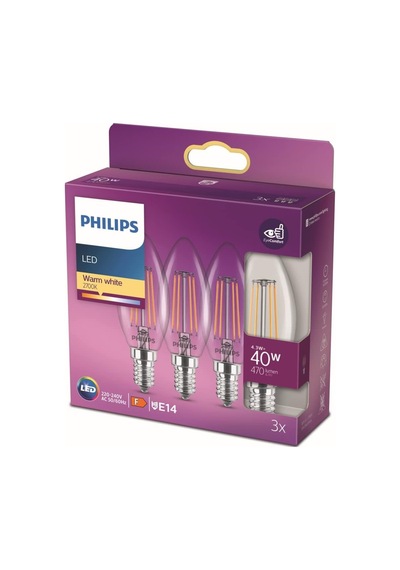 Philips Led Classic 40w B35 Led Mum Filament Ampul, 2700k Sarı Iş Çok Renkli