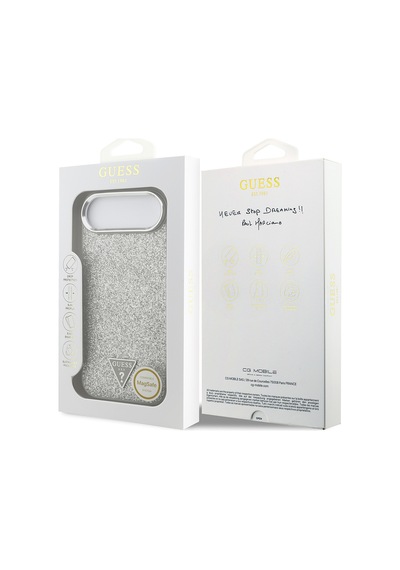 Apple Uyumlu iPhone 17 Air Kılıf Guess Lisanslı M-safeli Metal Kamera Çerçeveli Üçgen Logolu Glitter Gri Gri