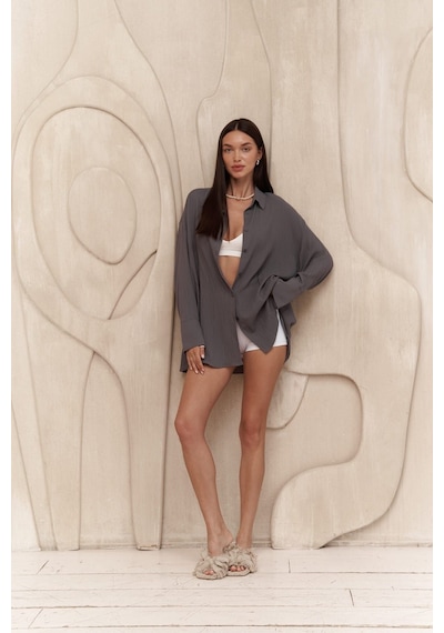 Mai Collection Mai Studios Co. Durres Füme Oversize Gömlek Füme