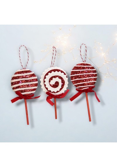 Yılbaşı Süsü 3 Lü Lolipop Kırmızı 15 Cm