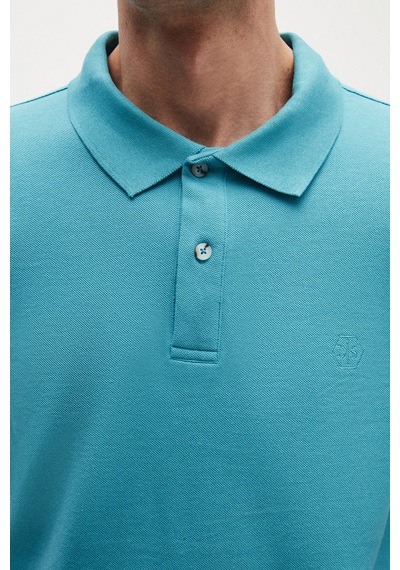 D's Damat Ds Damat Regular Fit Turkuaz %100 Pamuklu Uzun Ömürlü Kıvrılmaz Polo Yaka Nakışlı T-shirt 4hc14ort51000 U01
