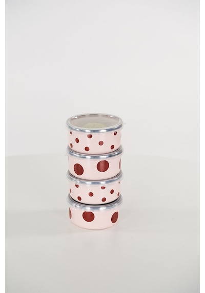 Emaylabxpeppythings Cherry Emaye 4 Lü Kapaklı Kase Çerezlik, Kahvaltılık, Reçellik, Zeytinlik, Sunumluk Seti 8cm 200 Ml Pembe - Bordo