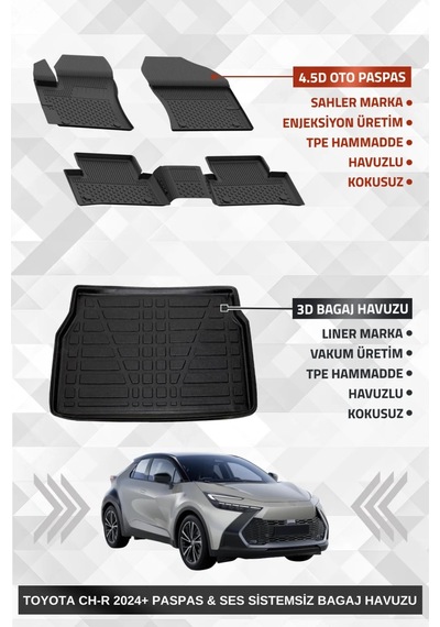 Sahler Toyota C-hr 2 2023+ Uyumlu 4.5d Premium Havuzlu Oto Paspas Ve Liner Marka 3d Ses Sistemsiz Ba