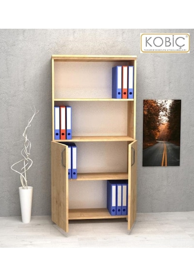 Kobiç Ofis Dosya Dolabı Kilitli Yarım Kapak Suntalam Dolap 80x35x150 Cm Meşe Meşe