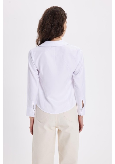 Tudors Kadın Slim Fit Dar Kesim Pensli Vucüda Oturan Uzun Manşet Beyaz Gömlek-42064 Beyaz