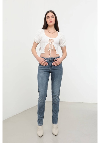 Kadın Normal Bel Likralı Slim Fit Jean Pantolon Mavi 001
