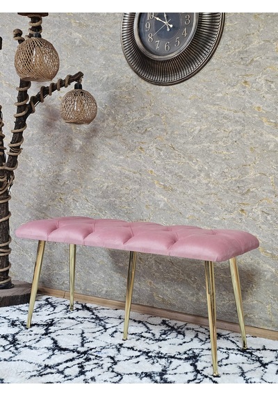 Zafir Gold Metal Yeşil Oturaklı Sivriltme Ayaklı Babyface Puf & Bench & Oturak Pembe
