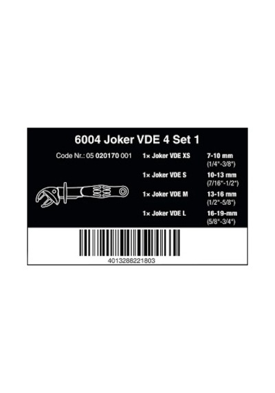 Wera 6004 Joker Vde İzoleli 4 Lü İngiliz Anahtar Seti 05020170001