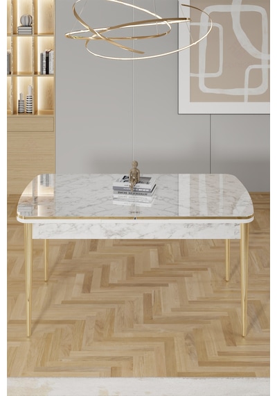 Canisa Rada Serisi 80x132 Açılabilir Lak Panel Beyaz Mermer Desen Masa 4 Siyah Sandalye Gold Detay Masa Beyaz Mermer Desenli Sandalyeler Siyah Canisa Rada Serisi 80x132 Açılabilir Lak Panel Beyaz Mermer Desen Masa 4 Siyah Sandalye Gold Detay Masa Beyaz Mermer Desenli Sandalyeler Siyah