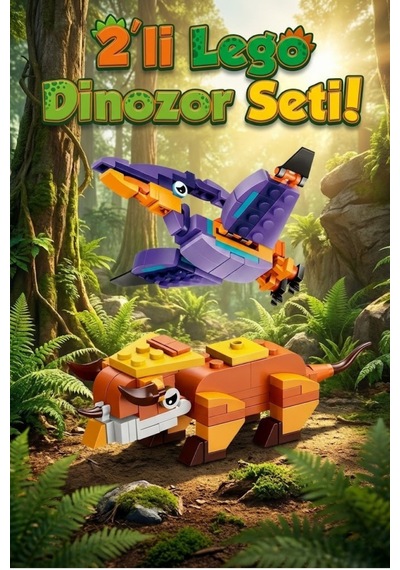 2'li Dinozor Yapım Seti - Triceratops Ve Pterodactyl Figürlü Eğitici Blok Oyuncak 139 Parça
