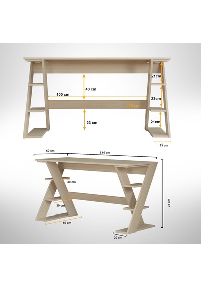 Pasific Home Lungo Raflı Çalışma Masası, Ofis Masası, 60X140 Cm, Meşe Pasific Home Lungo Raflı Çalışma Masası, Ofis Masası, 60X140 Cm, Meşe