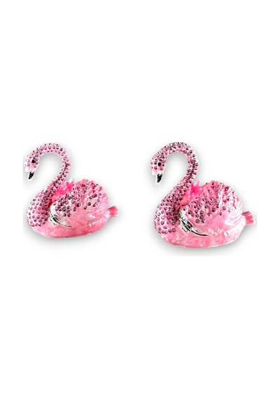 Zarif Taşlı 2'li Kuğu Figürü Dekoratif Hediyelik Biblo 9x5 CM Pembe