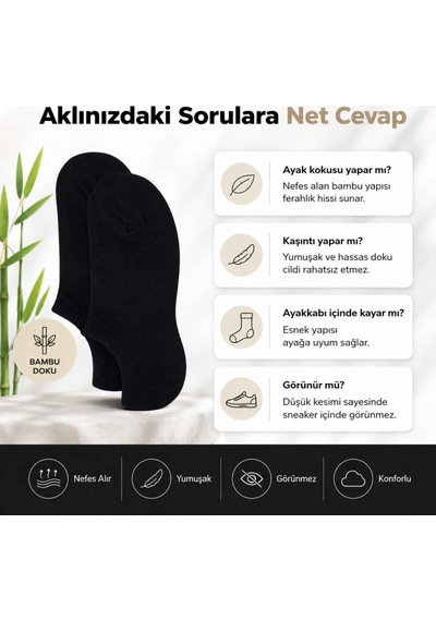 Genel Kadın Bambu 6 Lı Dikişsiz Babet Çorap Siyah Beyaz Gri Görünmez Sneaker Çorap Ne Siyah 6'lı / 36-40