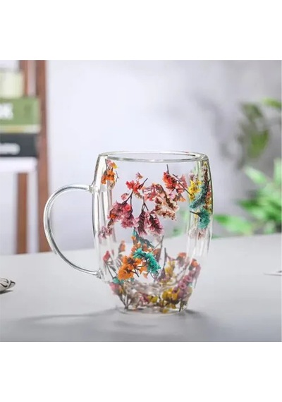 Organik Çiçekli Borosilikat Bardak 350 Ml. Royaleks-brd-150 Bh Çok Renkli