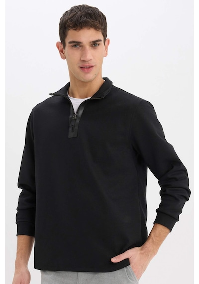 DeFacto Regular Fit Dik Yaka Yarım Fermuarlı Basic Düz Sweatshirt D7226AX25SPBK81