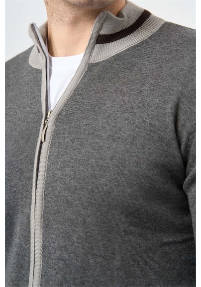 Gri Uzun Kol Düz Örme Dik Yaka Classic Slim Fit Triko 1012245203 Gri