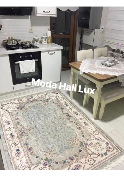 Saray Mavi Halı Kaymaz Taban Makinede Yıkanabilir Halı (329844424)