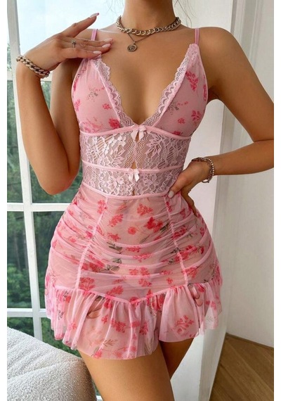 Bella Notte Pembe Derin Dekolteli Gecelik