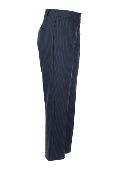 Unique Mode Minimalist Çizgili Midi Kadın Pantolon - Yüksek Bel Lacivert
