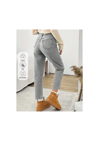 Kene Jeans Yüksek Bel Tam Kalıp Mom Jeans Kar Siyah