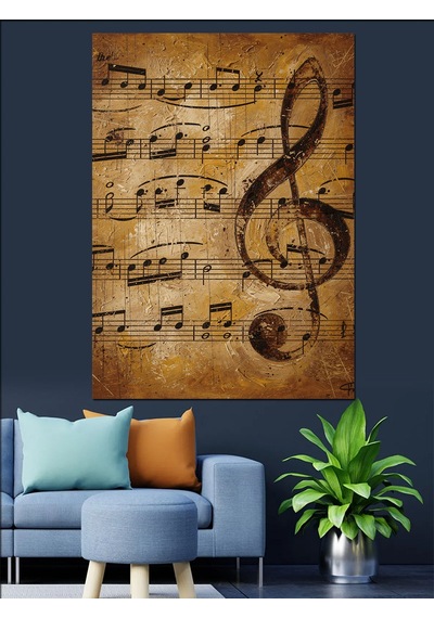 Ahşap Tablo Eski Müzik Notaları Kağıdı