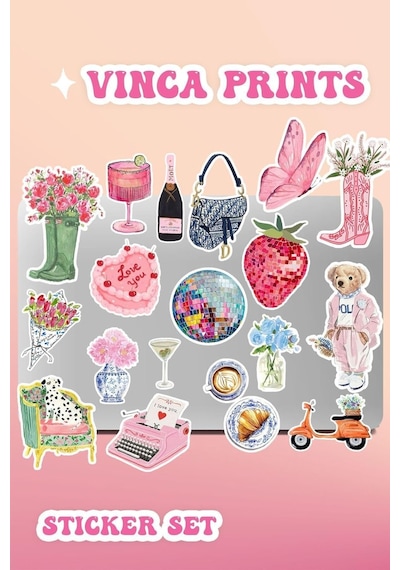 Vinca Pembe Etiket Macbook Notebook Tablet Telefon Ajanda Laptop Defter Sticker Seti 1