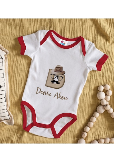 Bk Gift Bk Kids Kişiye Özel Harfli Kırmızı Bebek Body Zıbın-7 Çok Renkli