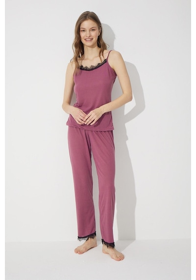 Siyah İnci Soft Touch Ince Örme Pijama Takım 7628 Vişne Çürüğü