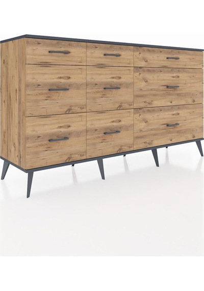 Hyperion Konsol 9 Çekmeceli 176x44x99 Çam-antrasit/çam Atlas Çam/antrasıt - Atlas Çam