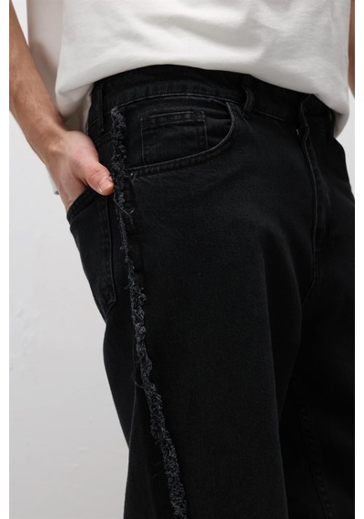 Vamos Yan Dikiş Detaylı Baggy Jean Siyah
