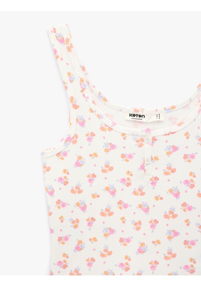 Koton Yuvarlak Yaka Çiçekli Askılı Pijama Üstü Lila Desenli 6slk90041mk